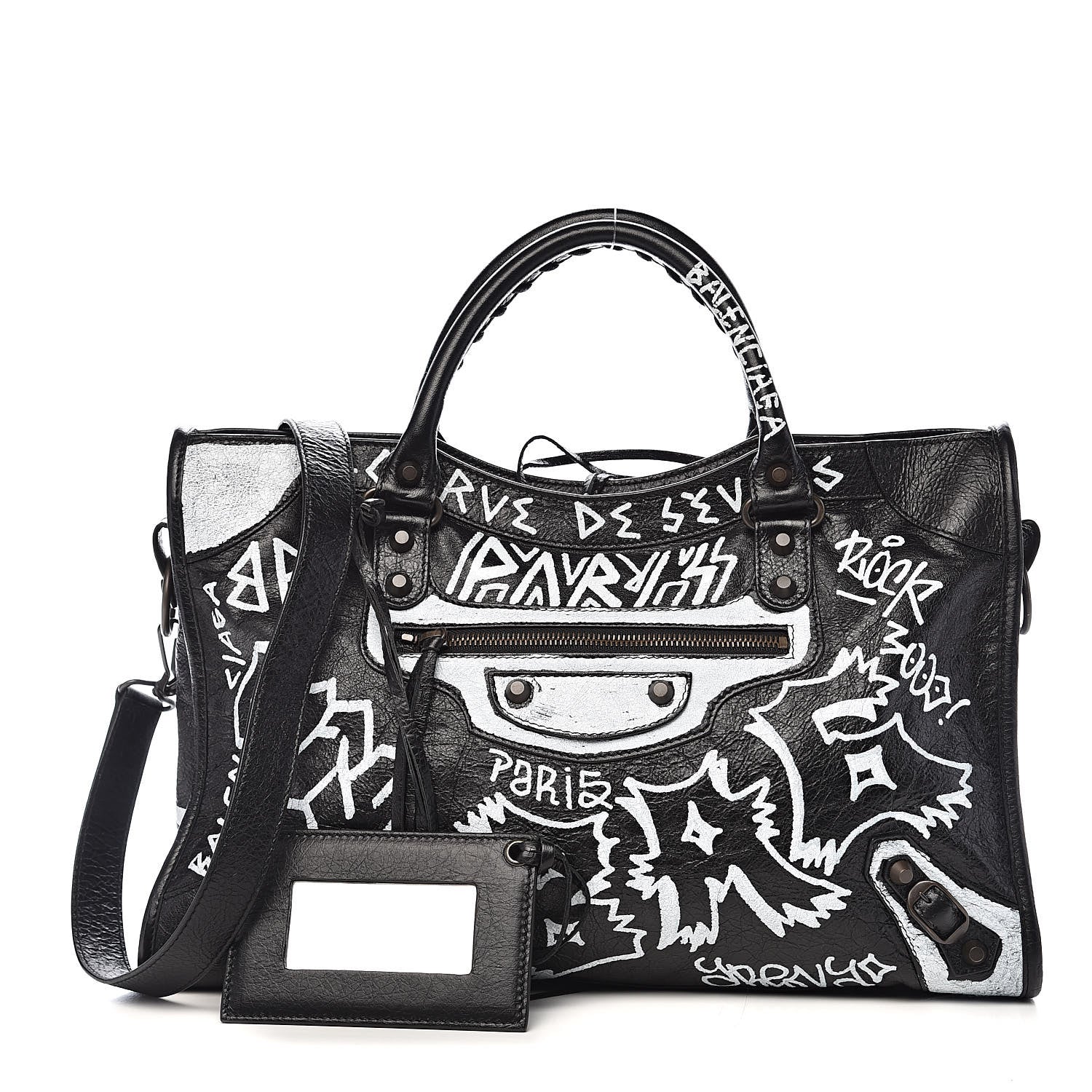 Balenciaga Agneau Arena Graffiti All Over Classic Hardware City Black White 1 of 10