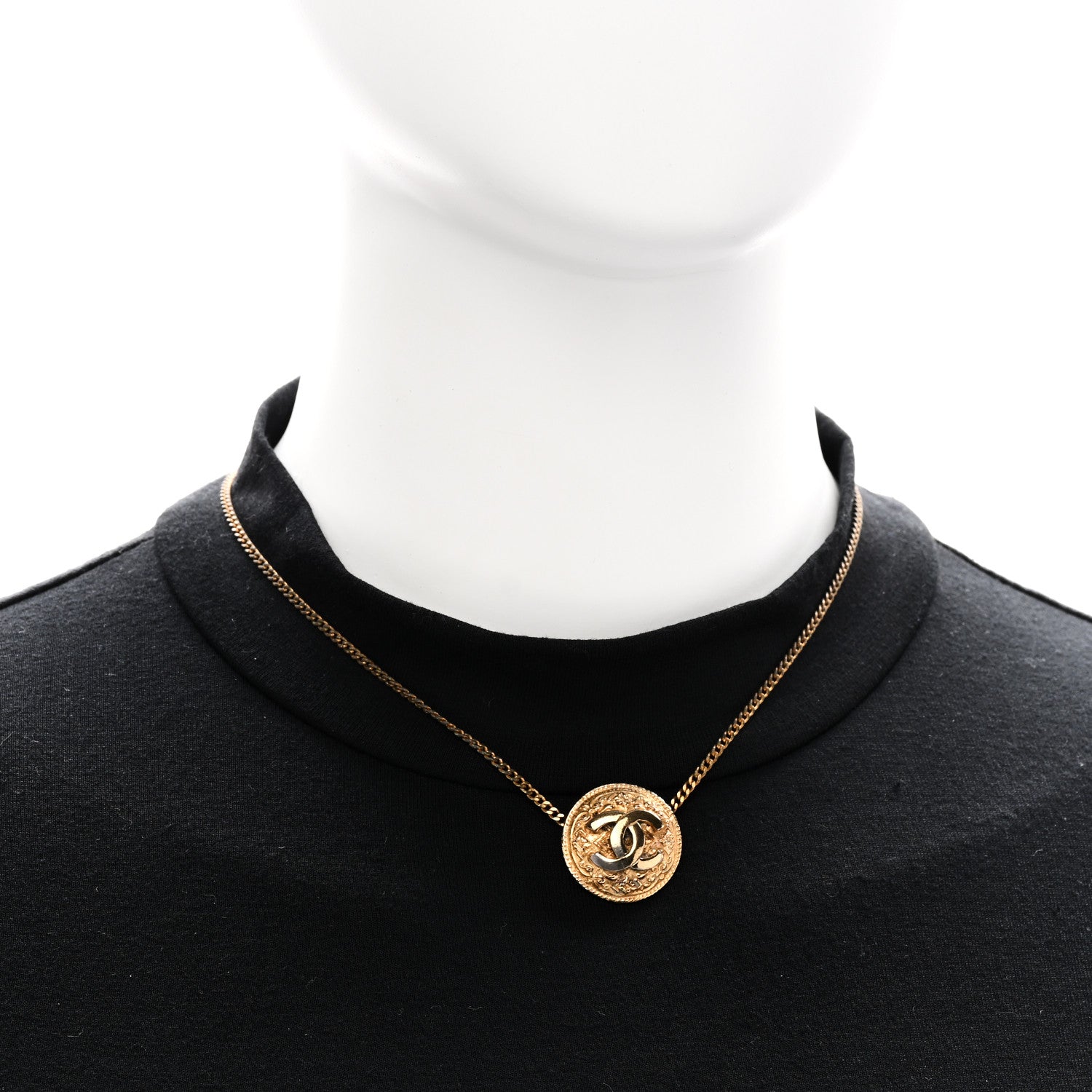 Chanel Metal CC Round Pendant Necklace Gold 2 of 6