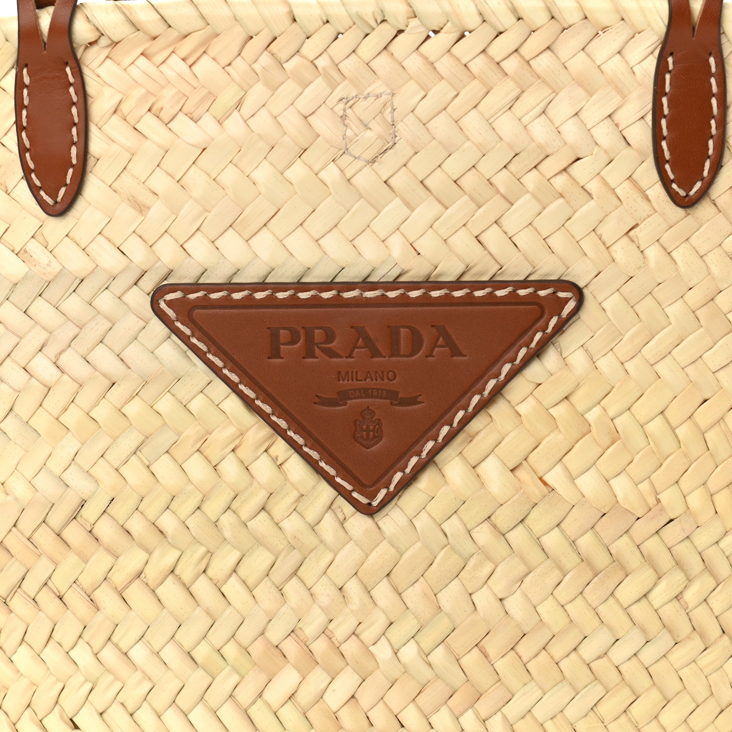 Prada Palmitto Vitello Woven Braided Large Basket Tote Bag Naturale Cognac 7 of 9