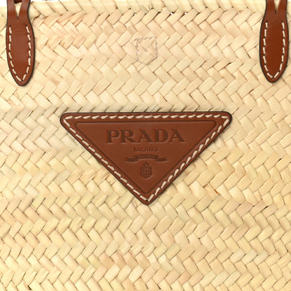 Prada Palmitto Vitello Woven Braided Large Basket Tote Bag Naturale Cognac 7 of 9