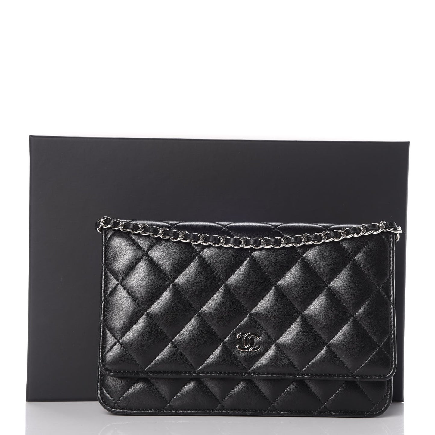 Lambskin Quilted Wallet On Chain WOC Black