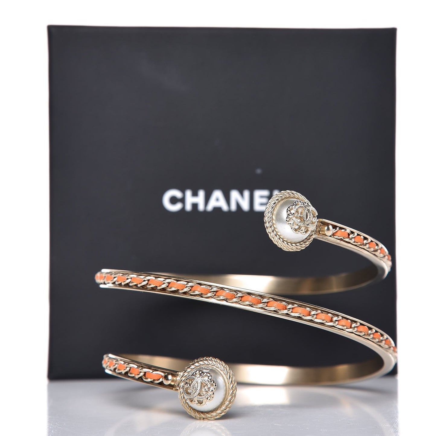 Lambskin Pearl Twist CC Bangle Bracelet M Orange Gold