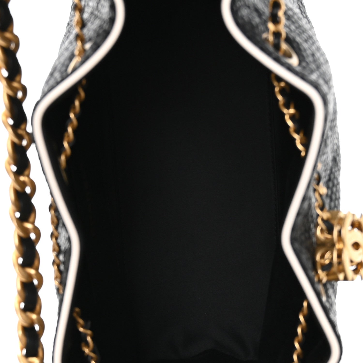 Chanel Braided Raffia Calfskin Small Chanel 25 Handbag Black White 4 of 10