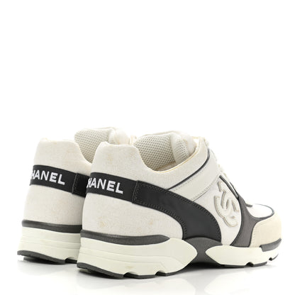 Chanel Suede Calfskin CC Sneakers 37 White Grey 4 of 11