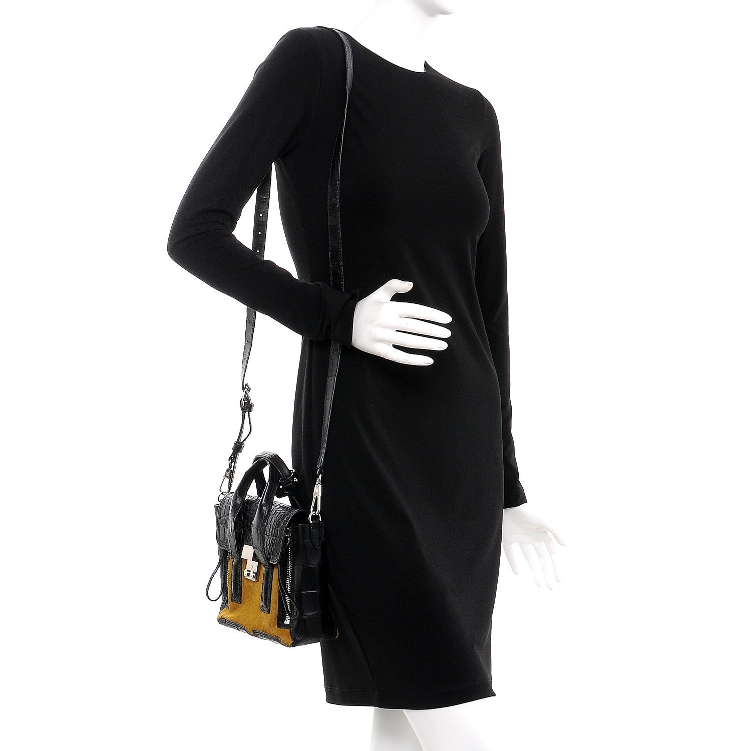 3.1 Phillip Lim 3.1 Calf Hair Calfskin Crocodile Embossed Mini Pashli Satchel Antique Grey Olive 2 of 10