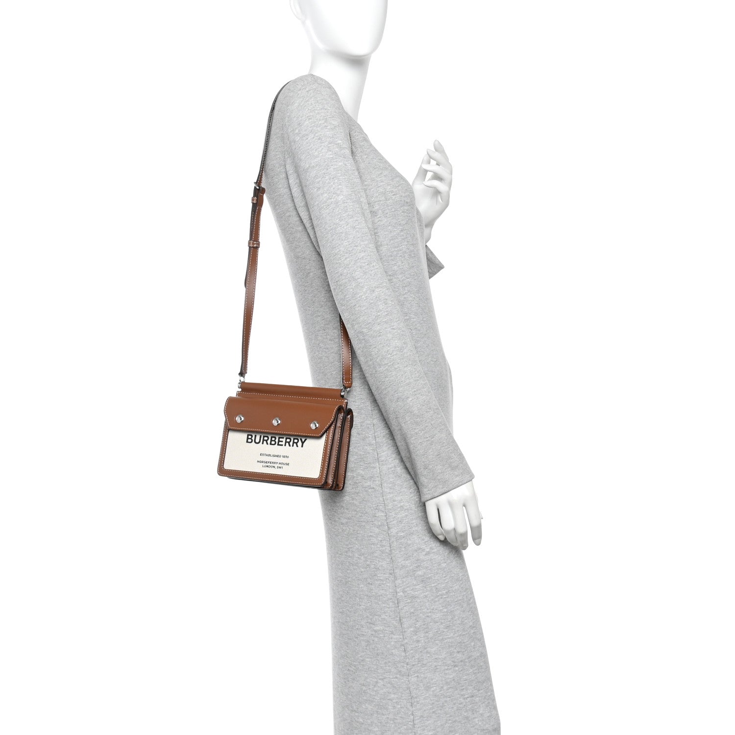 Burberry Smooth Calfskin Canvas Horseferry Print Mini Title Bag with Pocket Natural Malt Brown 2 of 9