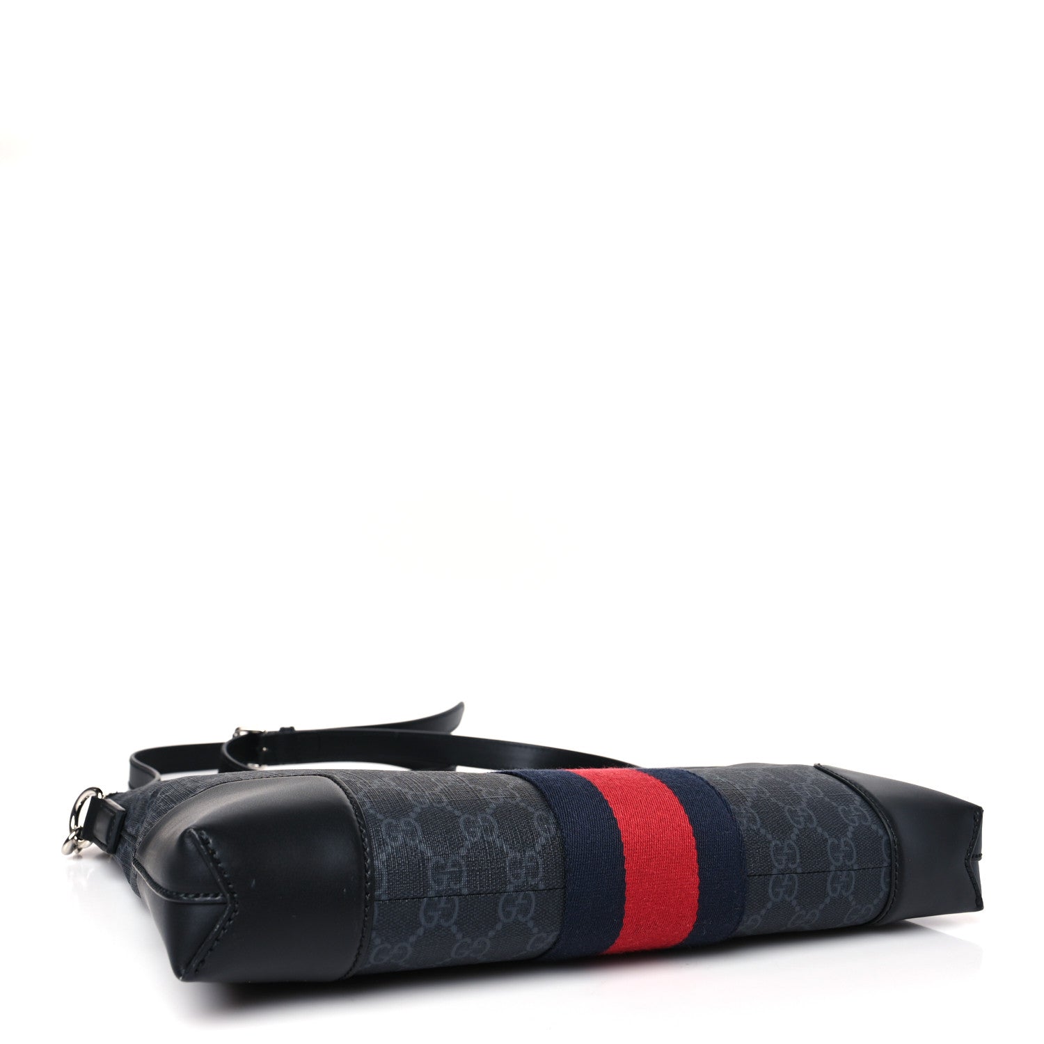 Gucci Soft GG Supreme Monogram Appia Calfskin Web East West Messenger Bag Black Grey 4 of 9