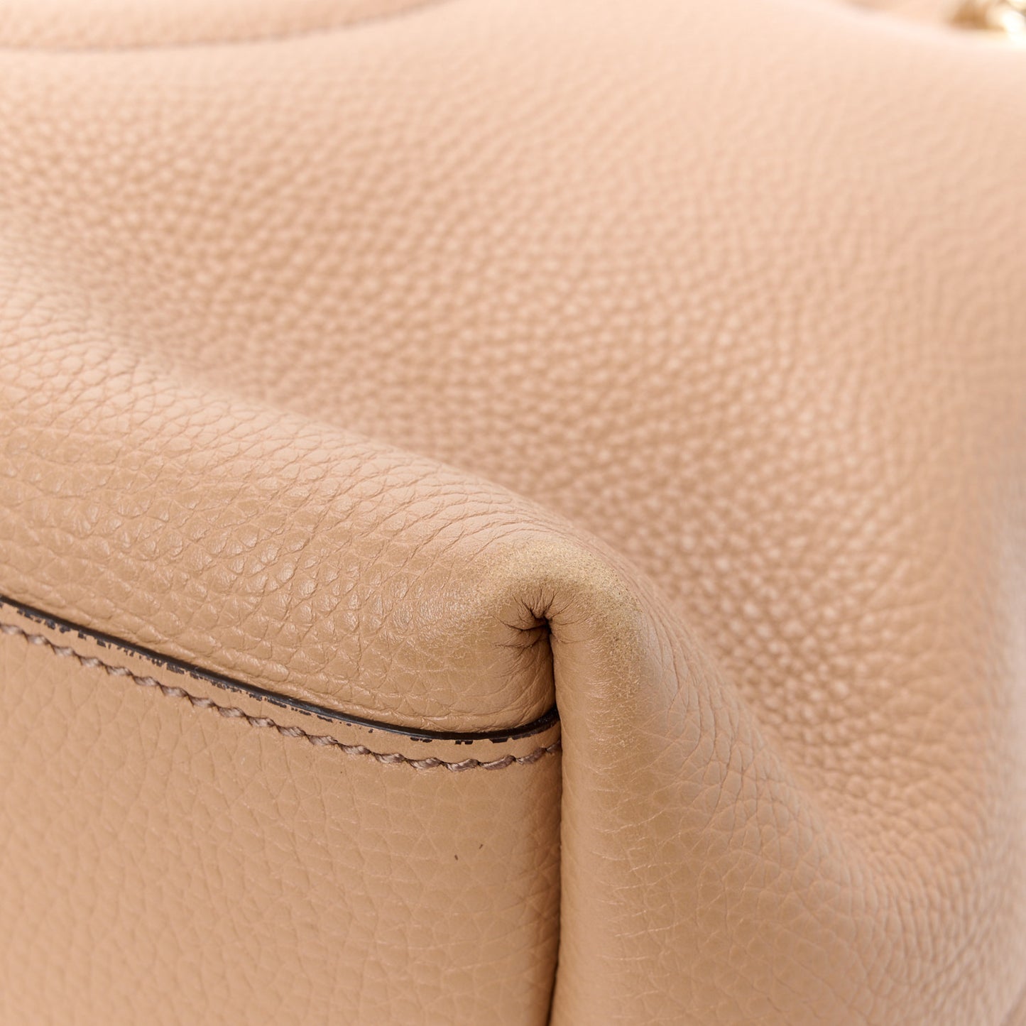 Pebbled Calfskin Medium Soho Chain Shoulder Bag Camelia