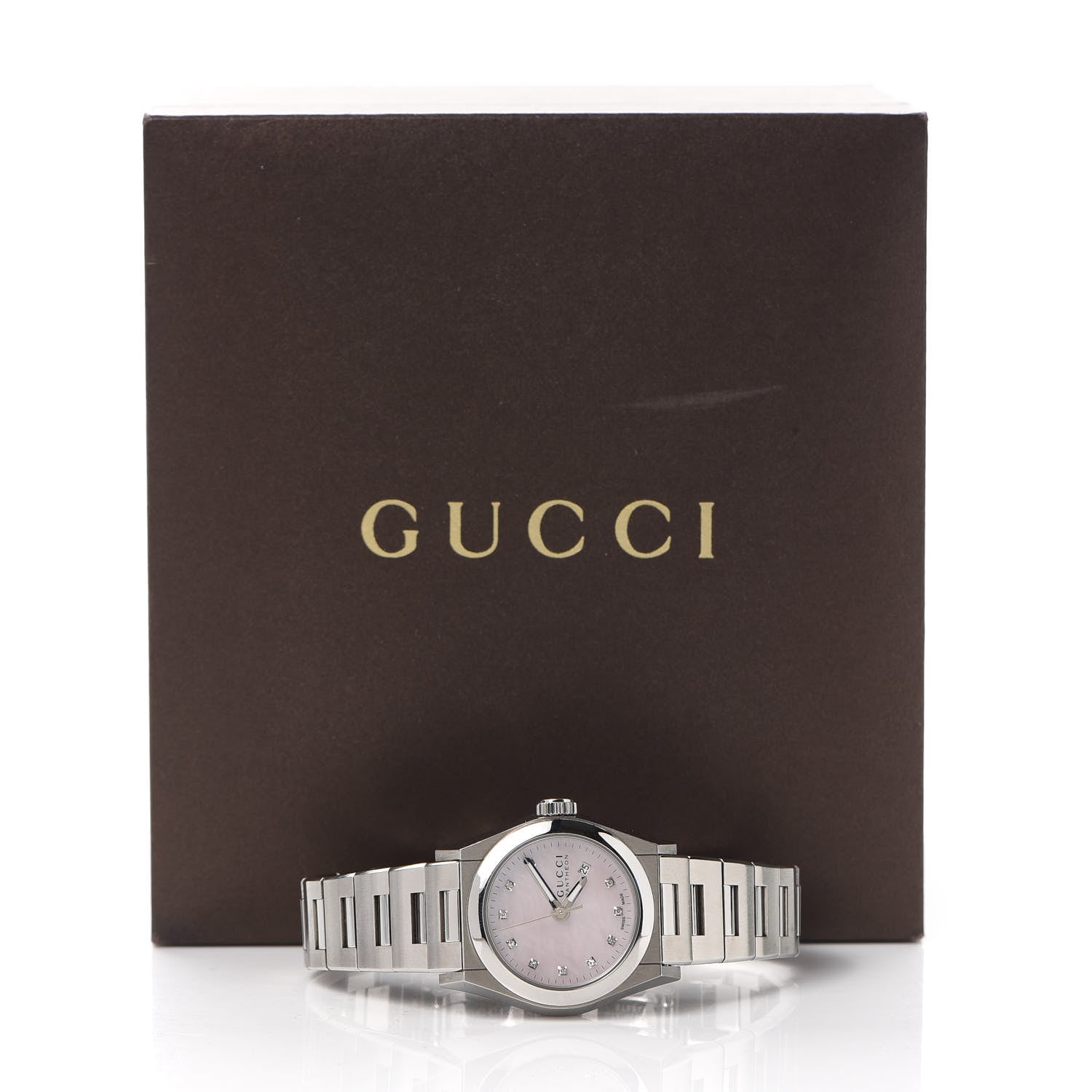Gucci Stainless Steel Diamond Pink Mother of Pearl 28mm Pantheon Quartz Watch 6 of 6