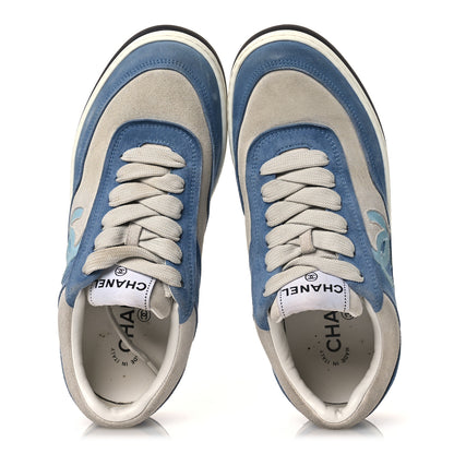 Chanel Suede Kidskin Womens CC Sneakers 37 White Blue 2 of 15