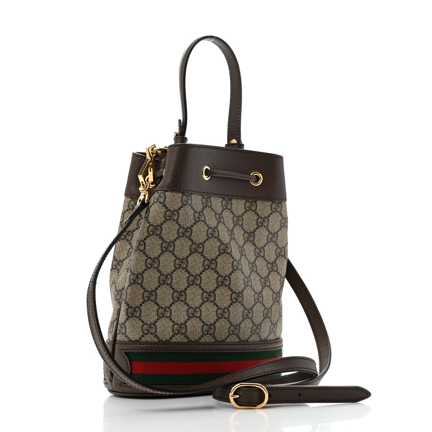 GG Supreme Monogram Web Small Ophidia Bucket Bag Brown