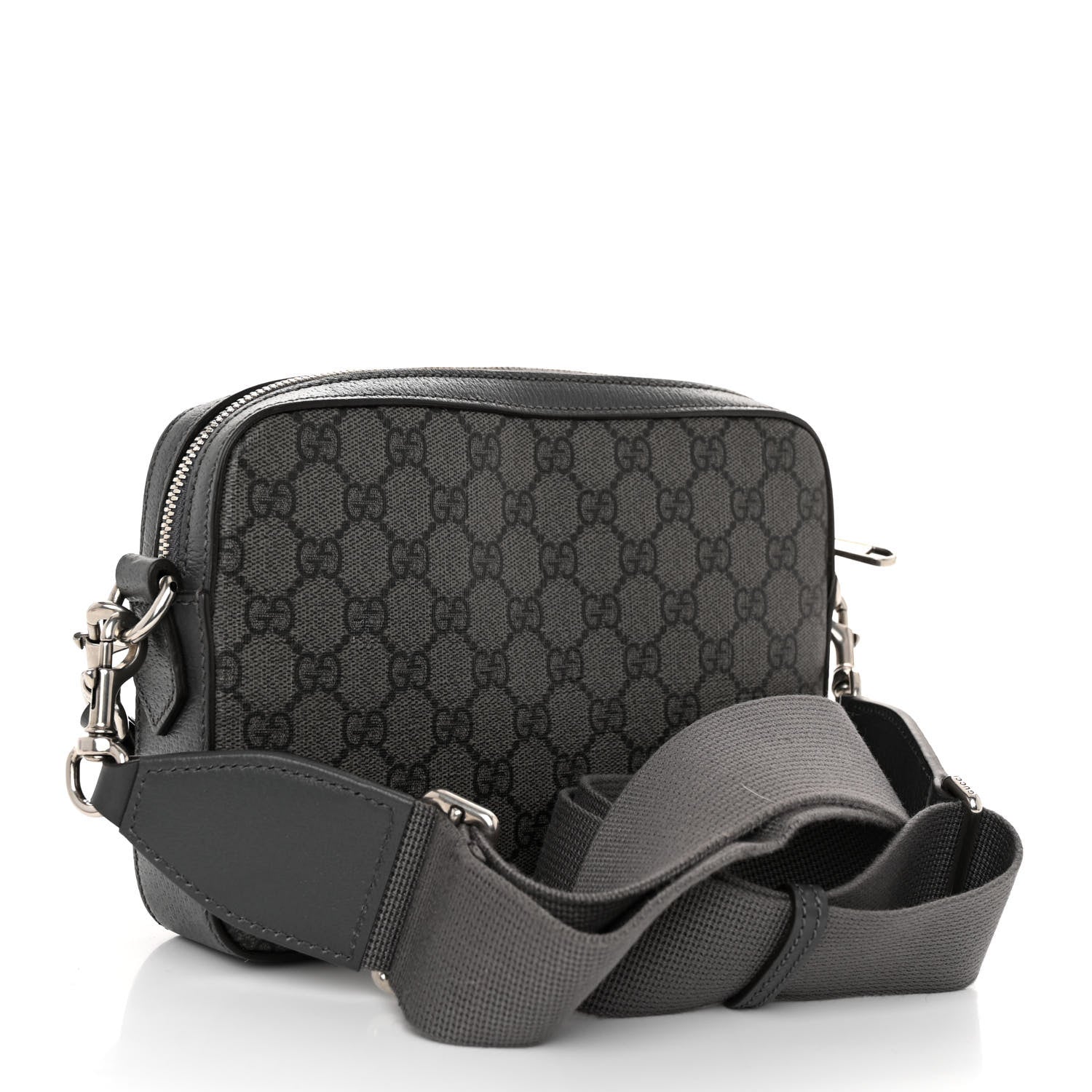 Gucci GG Supreme Monogram Textured Dollar Calfskin Web Ophidia Wristlet Shoulder Bag Grey Black Graphite Grey 3 of 10