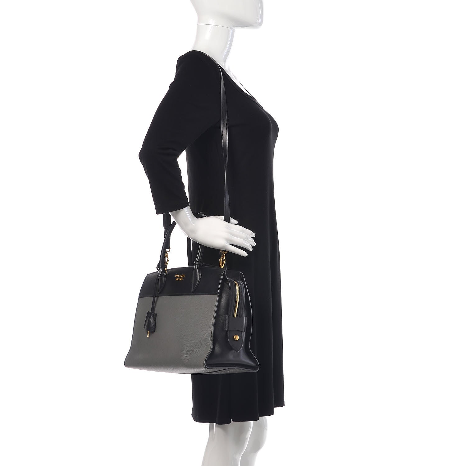 Prada Saffiano City Calf Medium Esplanade Tote Mercurio Black 2 of 14