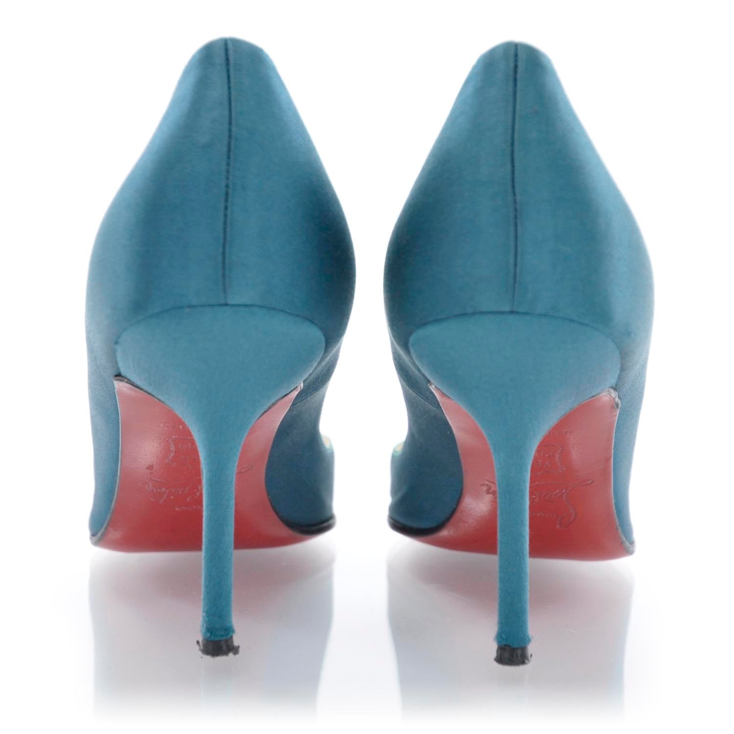 Christian Louboutin Satin Pigalle 85 Pumps 36 Teal 3 of 7