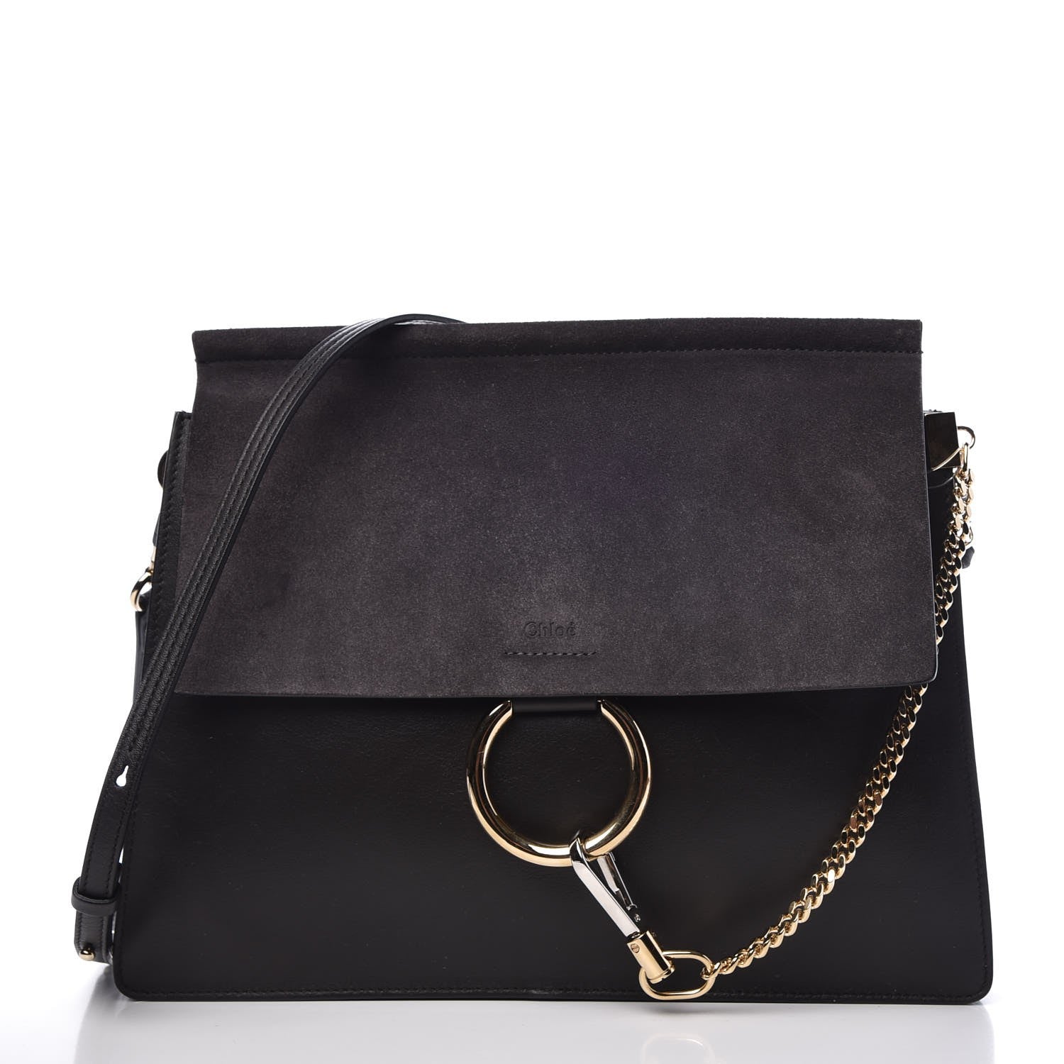 Chloe Calfskin Suede Medium Faye Shoulder Bag Carbon Grey 1 of 12