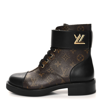 Louis Vuitton Calfskin Monogram Wonderland Flat Ranger Boots 38 Black 1 of 9