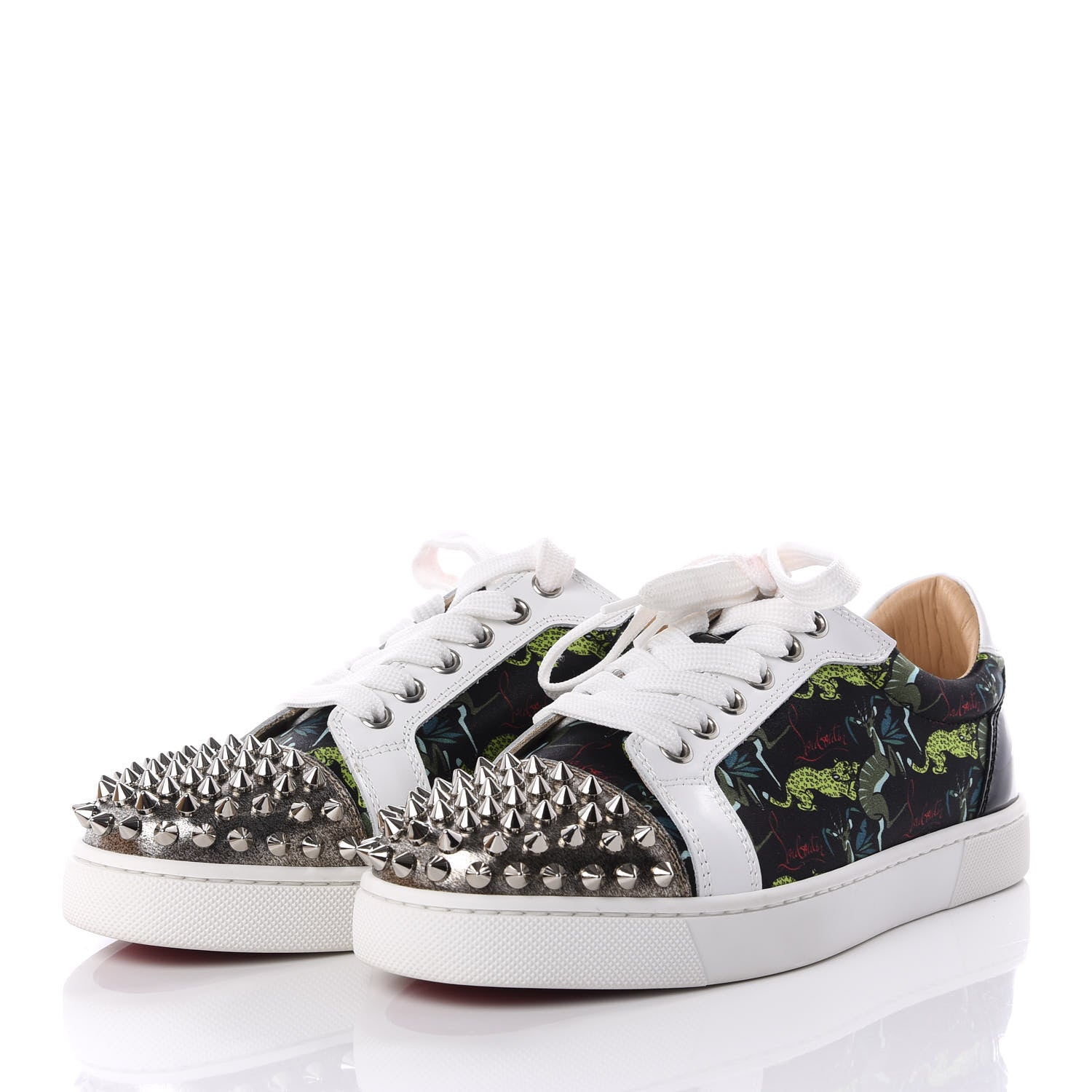 Christian Louboutin Calfskin Patent Satin Jaguar Printed Spike Vieira Low Top Sneakers 36 2 of 10