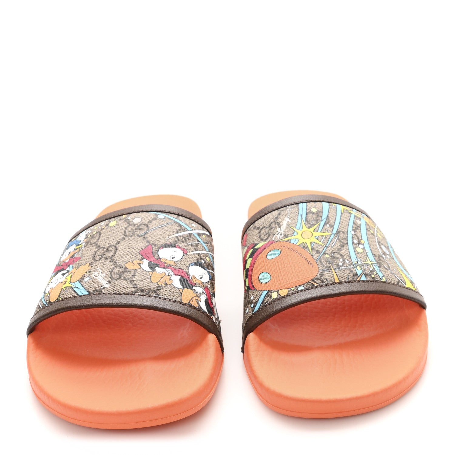 Gucci X DISNEY GG Supreme Monogram Donald Duck Womens Slide Sandals 38 Beige Ebony New Acero 3 of 8