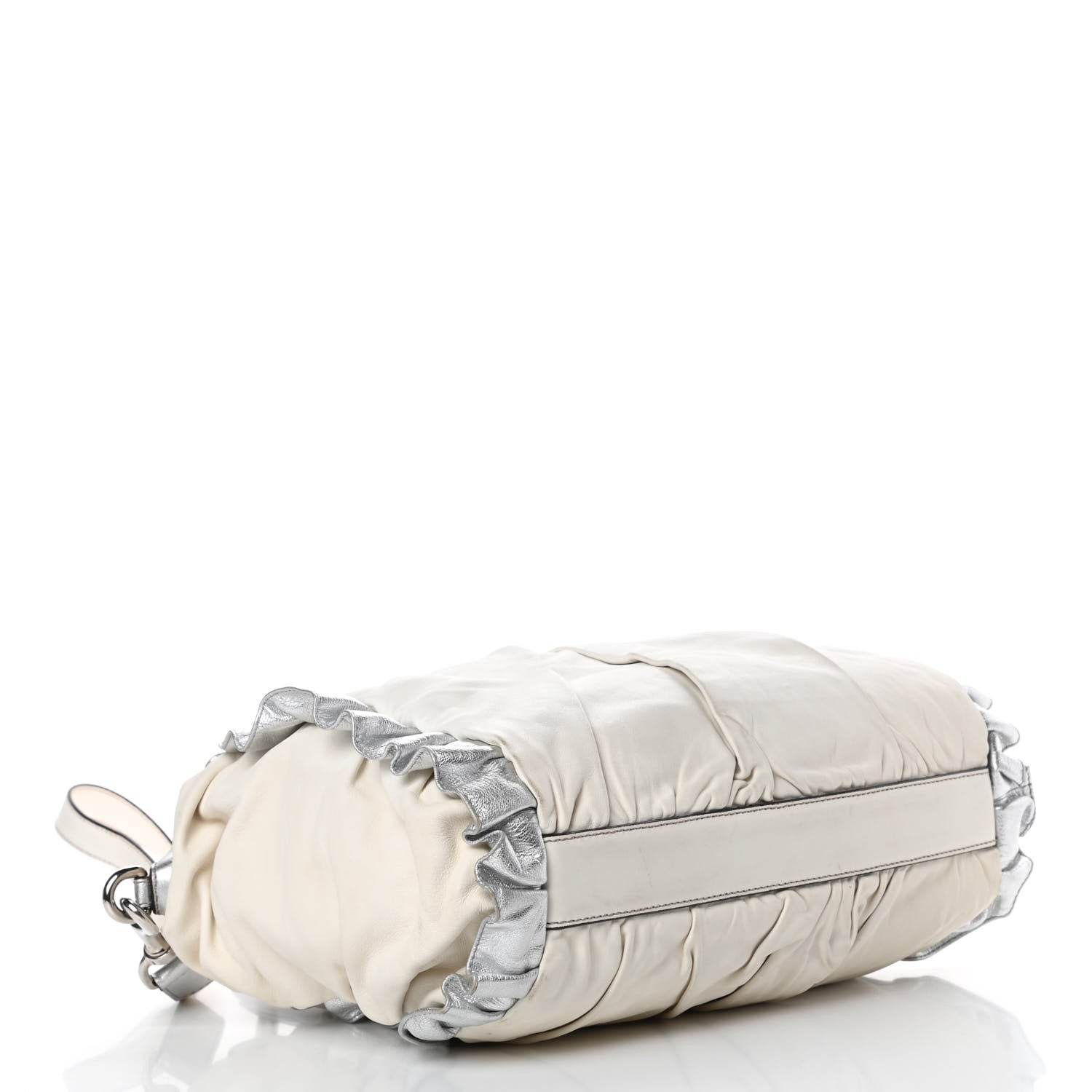 Dolce & Gabbana Distressed Calfskin Ruffled Miss Rouche Satchel White Silver 4 of 17
