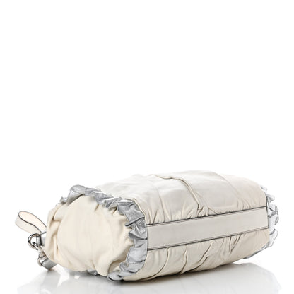 Dolce & Gabbana Distressed Calfskin Ruffled Miss Rouche Satchel White Silver 4 of 17