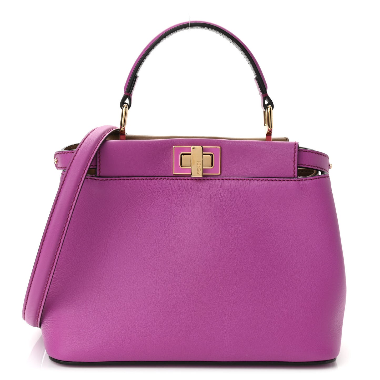 Vitello Seta Nappa Plexiglass Bi-Color Mini Peekaboo Iconic Satchel Bouganville Sand