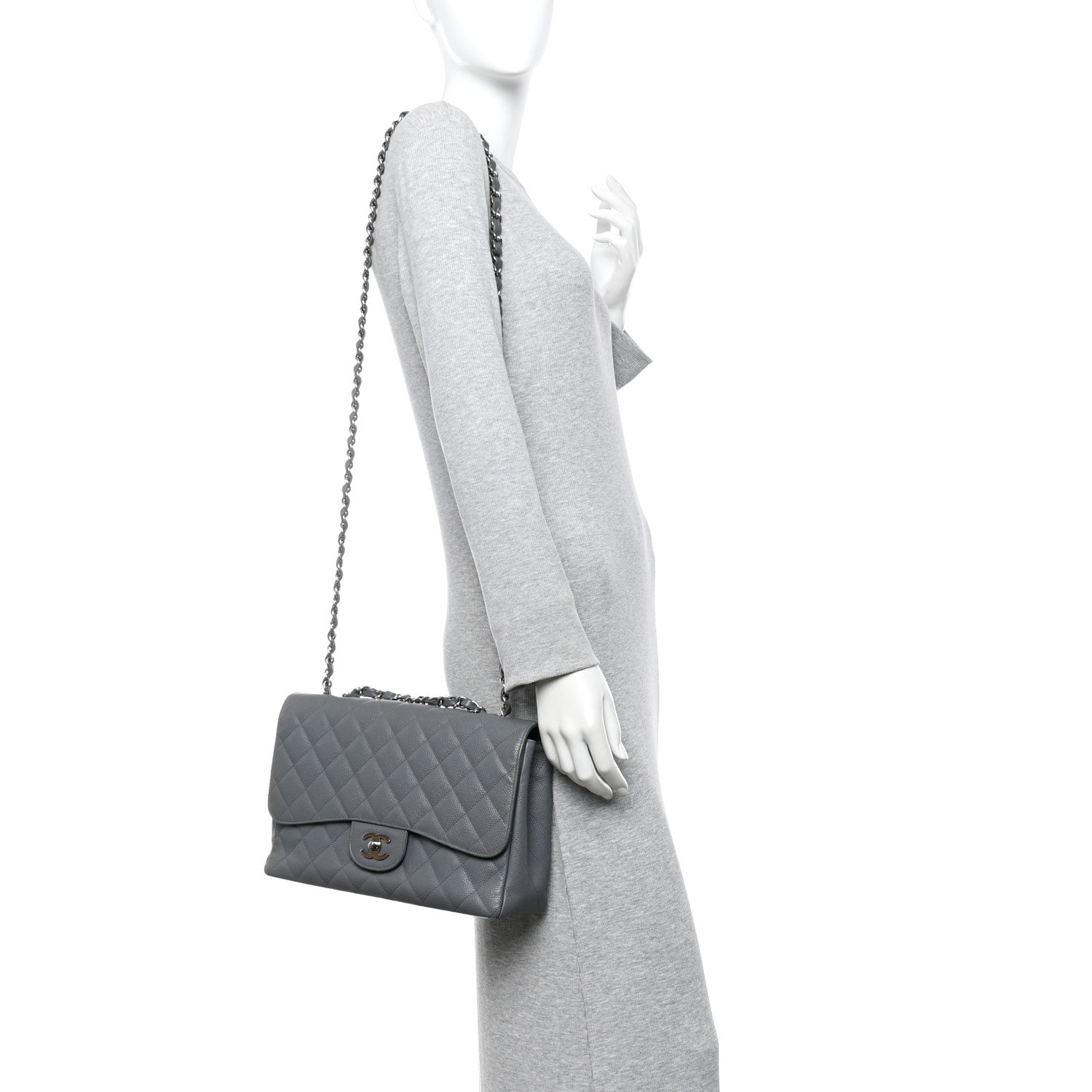 Chanel Caviar Quilted Jumbo Single Flap Grey 2 of 10