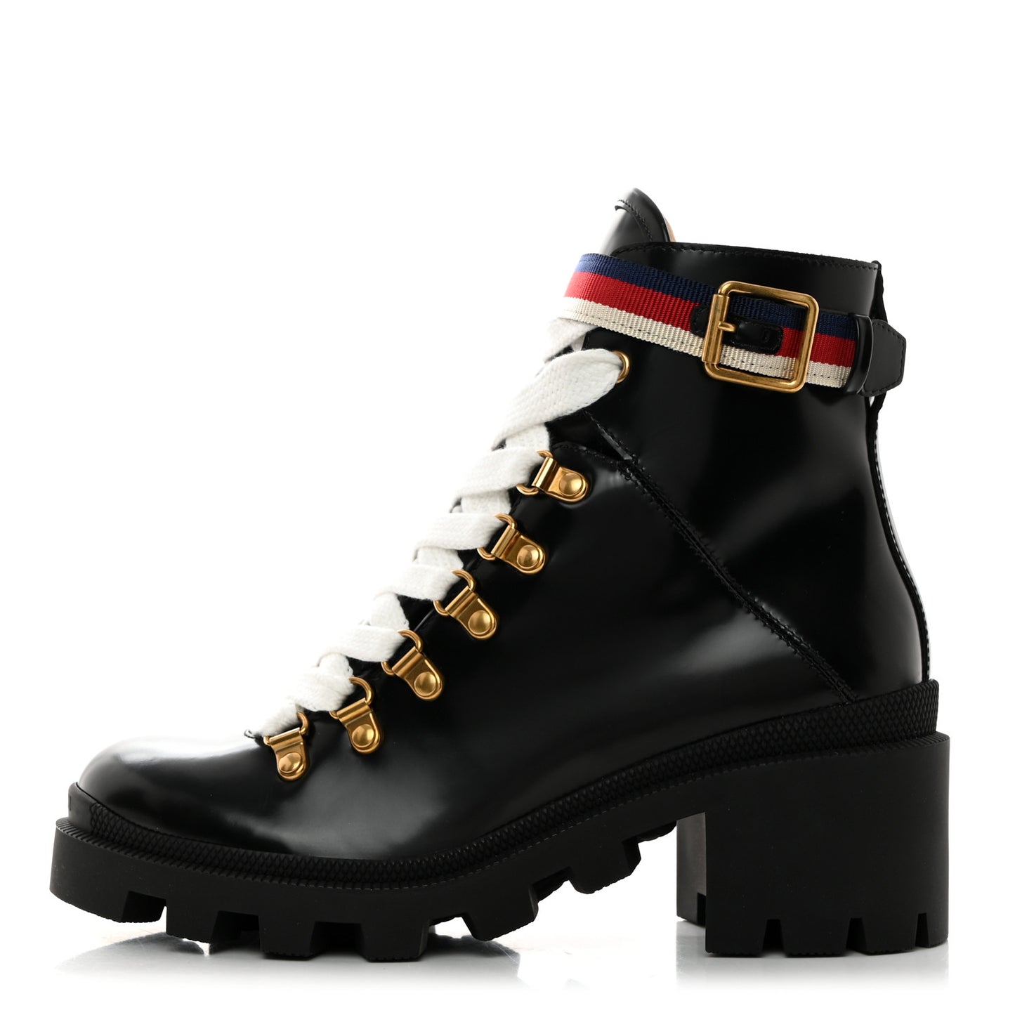 Calfskin Sylvie Web Womens Lace Up Combat Boots 36.5 Black