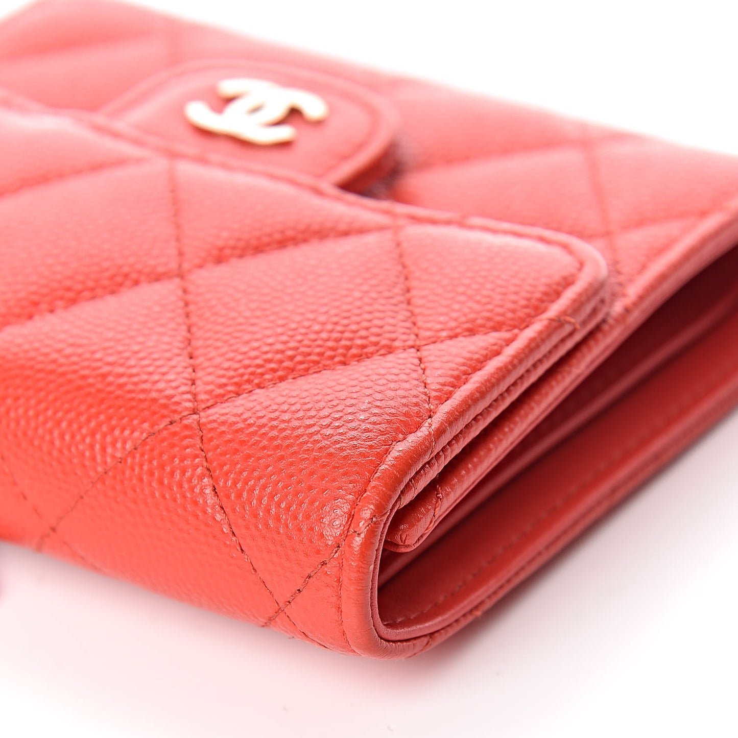 Caviar Quilted Compact Flap Wallet Red