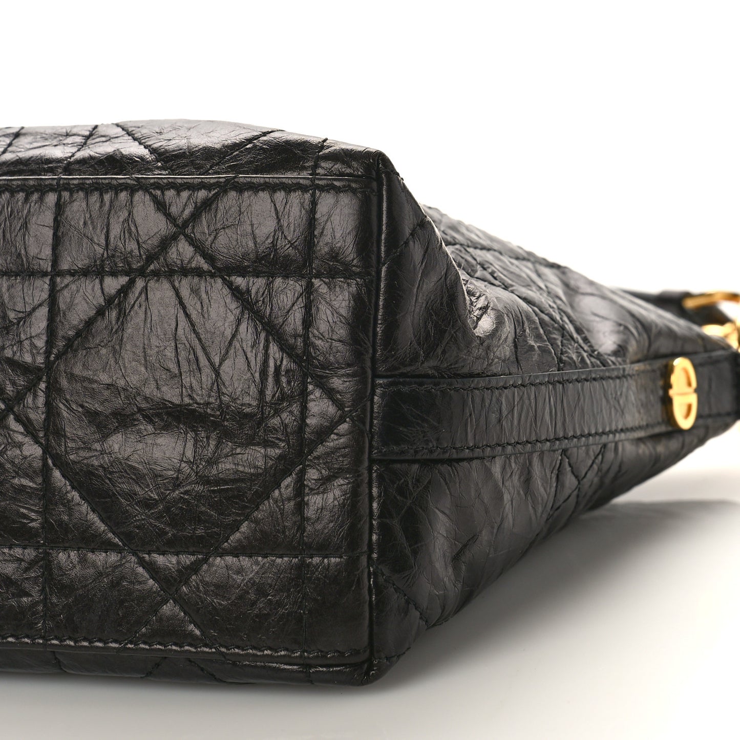 Crinkled Calfskin Macrocannage DiorStar Hobo Bag Black