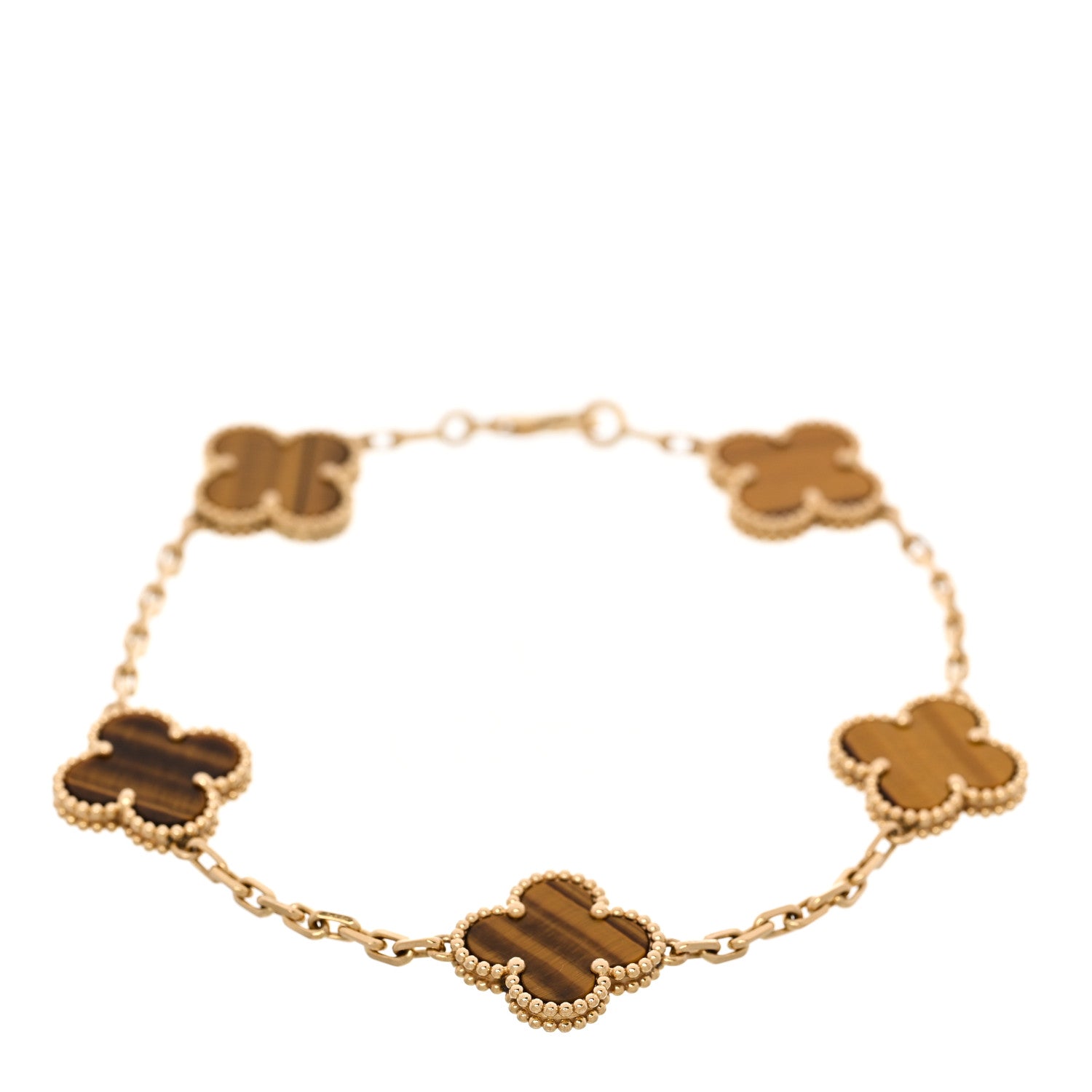 Van Cleef & Arpels 18K Yellow Gold Tiger Eye 5 Motifs Vintage Alhambra Bracelet 1 of 5