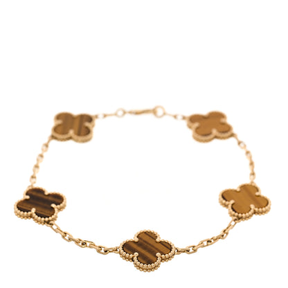 Van Cleef & Arpels 18K Yellow Gold Tiger Eye 5 Motifs Vintage Alhambra Bracelet 1 of 5