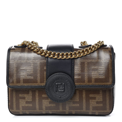 Fendi Glazed Fabric Vitello Century FF 1974 Stamp Patch Mini Double F Crossbody Bag Mogano Panna Black 1 of 11