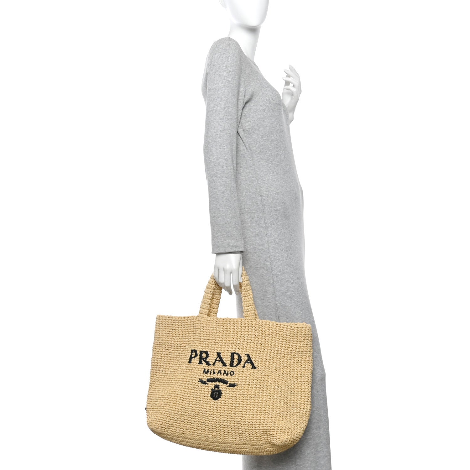 Prada Yarn Raffia Effect Crochet Embroidered Logo Tote Naturale 2 of 9