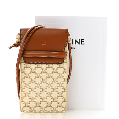 Celine Triomphe Canvas Lambskin Phone Pouch With Flap White Tan 13 of 13