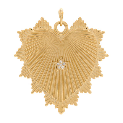 Foundrae 18K Yellow Gold Diamond Heart Love Token Star Medallion Pendant 1 of 3