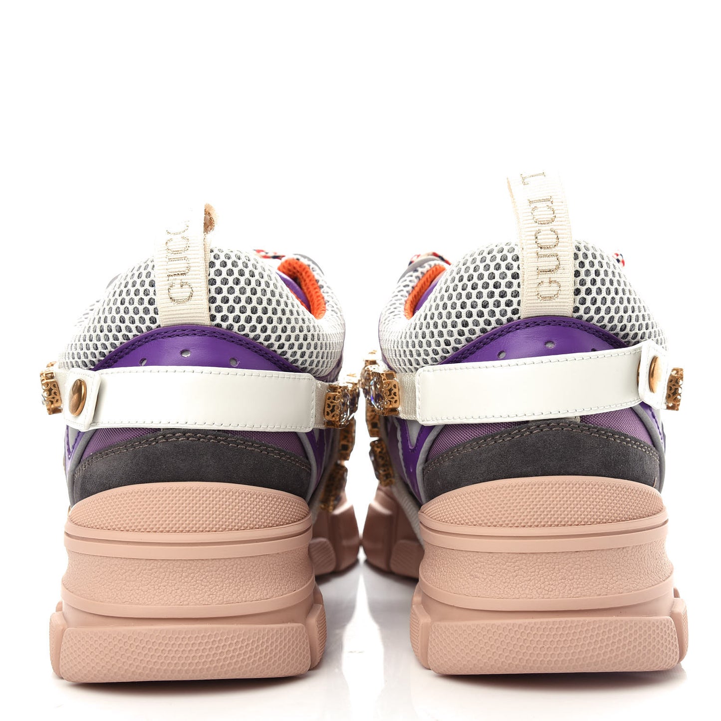 X SEGA Nylon Calfskin Suede Removable Crystals Womens Flashtrek Sneakers 40 New Lavender Loess Shine Purple