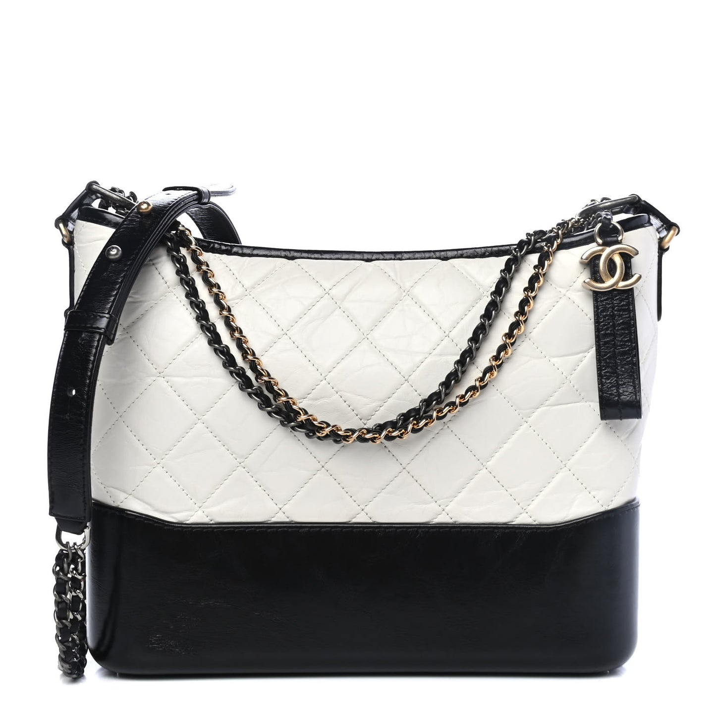 Aged Calfskin Quilted Medium Gabrielle Hobo Black White