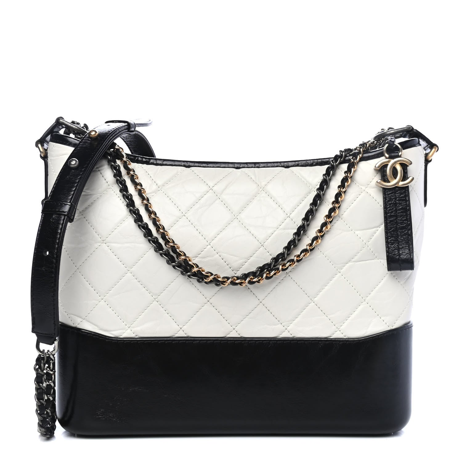 Chanel Aged Calfskin Quilted Medium Gabrielle Hobo Black White 1 of 4