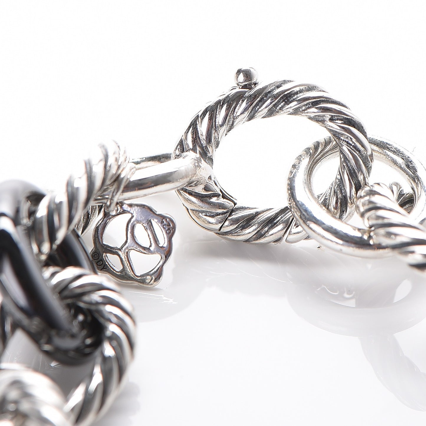 Sterling Silver Ceramic 13mm Large Oval Link Bracelet Black