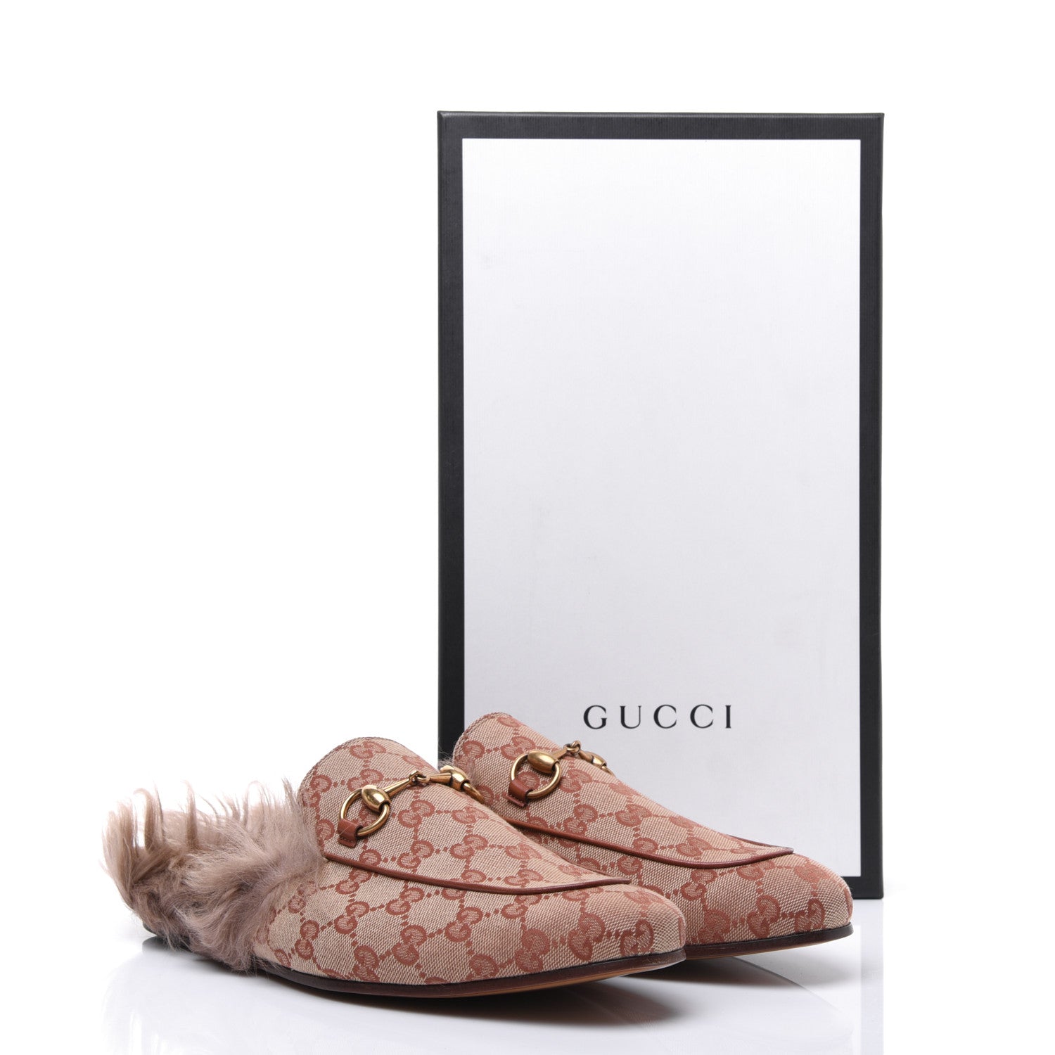 Gucci GG Monogram Fur Mens Princetown Slippers 8 Beige Ruggine Rust 9 of 9