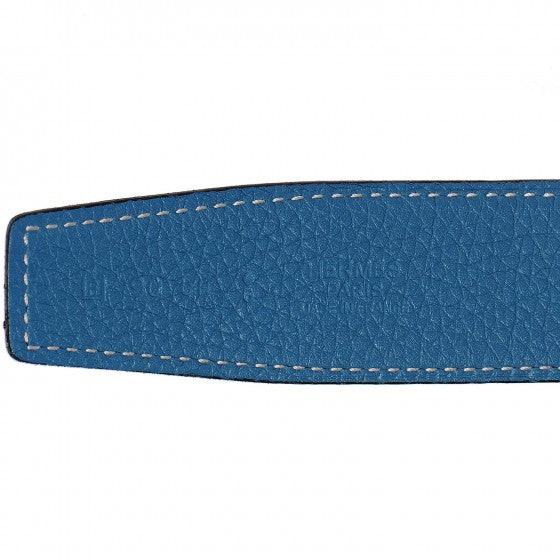 Hermes Togo Box 32mm H Belt 90 Blue Jean Noir 6 of 18