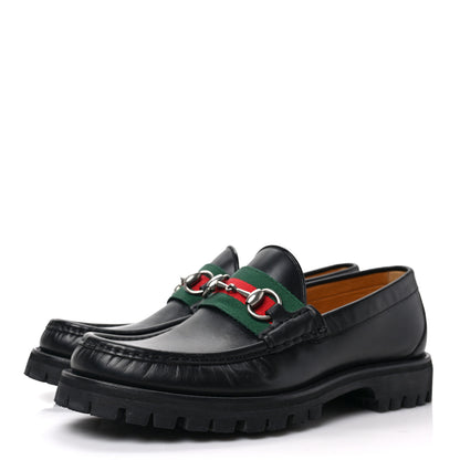 Gucci Cirano Lux Web Mens Horsebit Lug Sole Loafers 6.5 Black 3 of 9