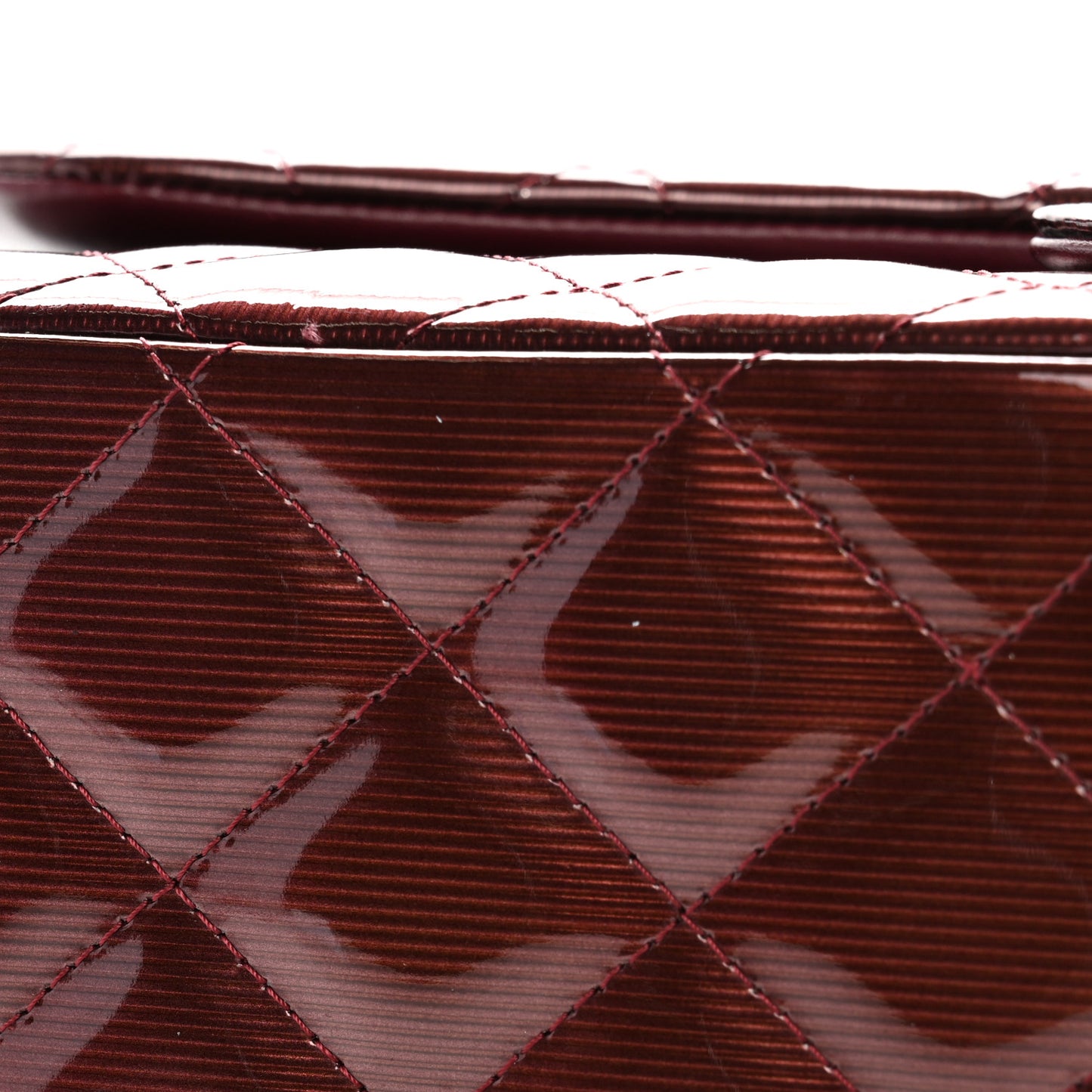 Striated Patent Quilted Jumbo Double Flap Burgundy