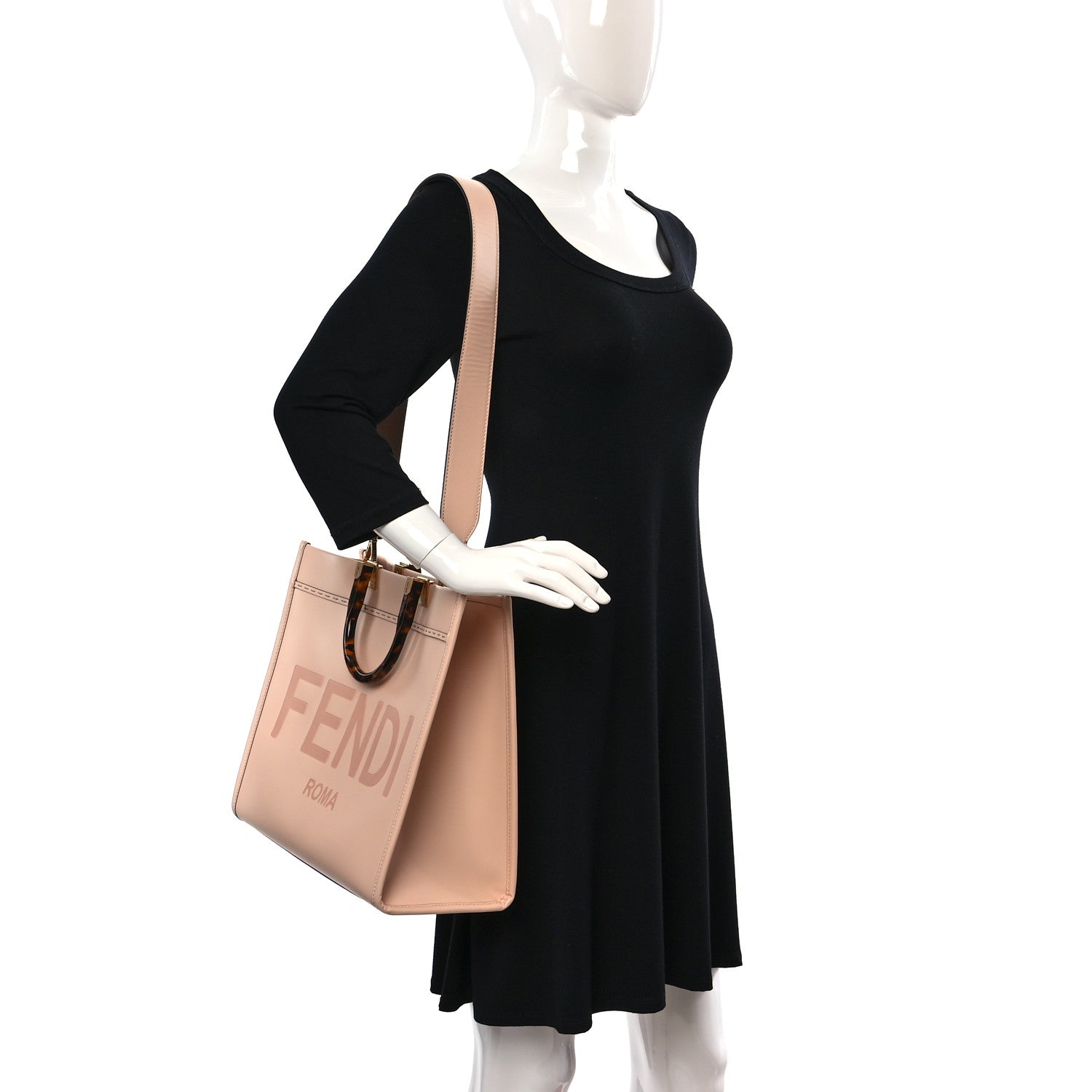 Fendi Vitello King Plexiglass Logo Embossed Medium Fendi Sunshine Shopper Tote Light Rose 2 of 11