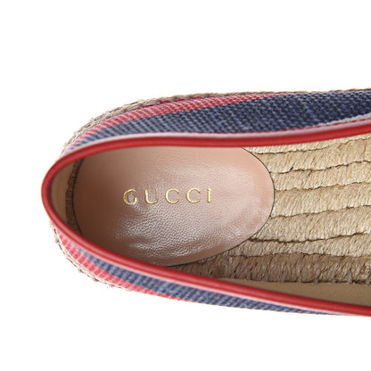 Gucci Canvas Sylvie Stripe Logo Womens Espadrilles 38 Mystic White Hibiscus Red Maritime 9 of 10