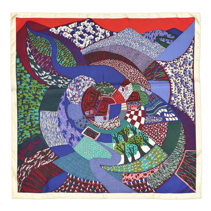 Hermes Silk A Travers Champs Scarf 90 Rouge Violet Vert 1 of 5