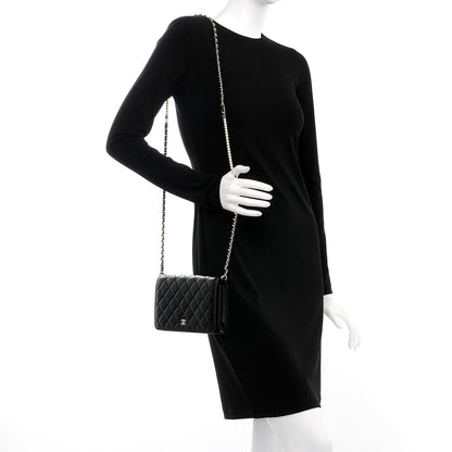 Chanel Lambskin Quilted Pearl Wallet On Chain WOC Black 2 of 10