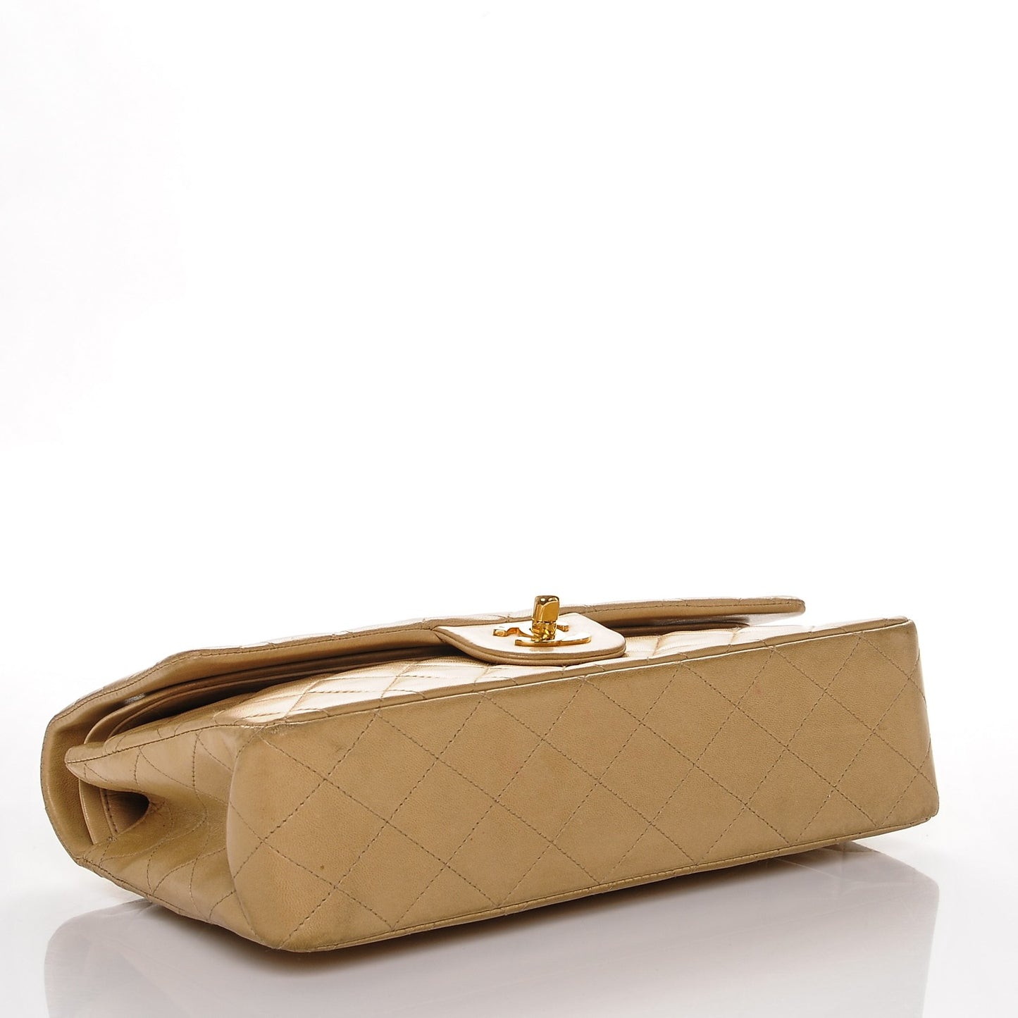 Lambskin Quilted Medium Double Flap Beige