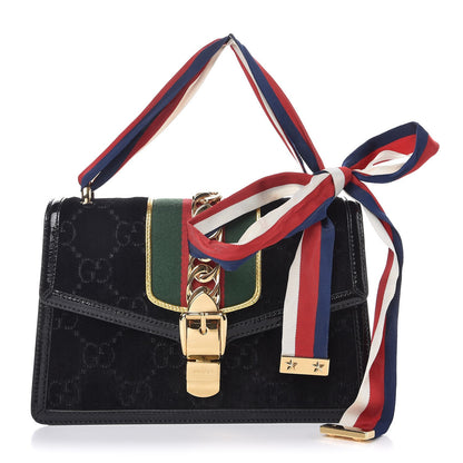 Gucci Velvet GG Monogram Small Sylvie Shoulder Bag Black 1 of 8