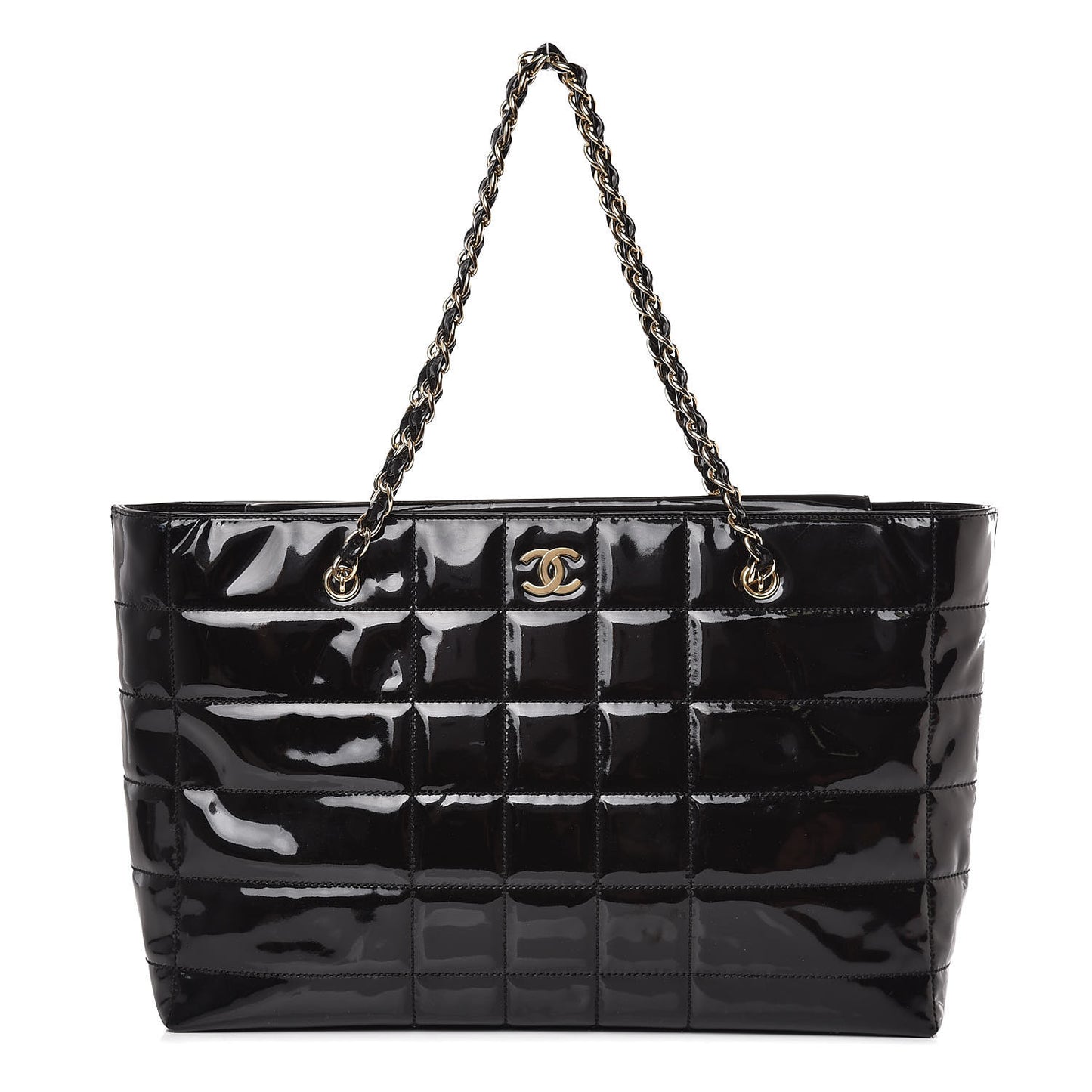 Patent Chocolate Bar Quilted Tote Black
